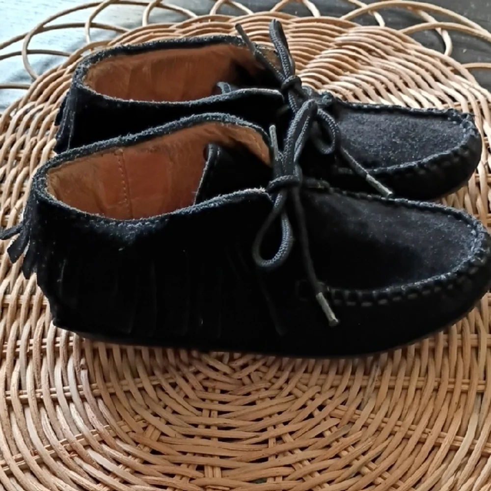 Kids Black Suede Moccasin Shoes